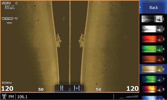 Визуализация по правую и левую сторону борта, совместно с технологией DownScan Imaging, позволяет рассмотреть затонувшее судно и косяк мелкой рыбы.